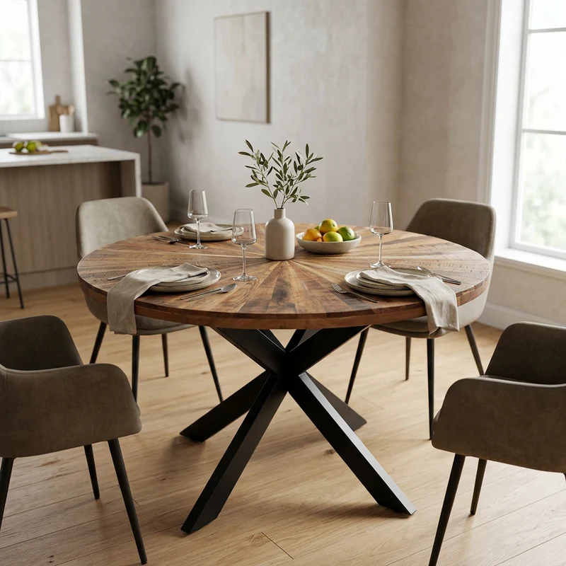 Tavolo da pranzo rotondo 120 cm in legno di acacia - DRAKE