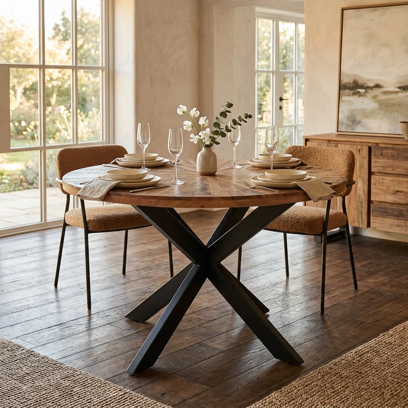 Tavolo da pranzo rotondo 120 cm in legno di acacia - DRAKE