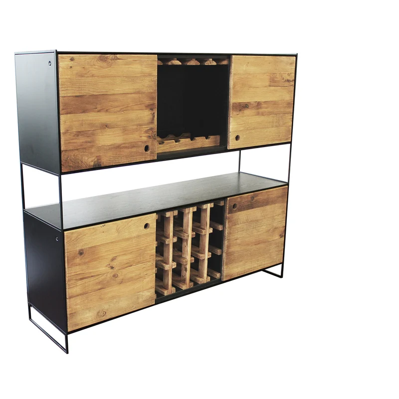Credenza industrial con portabottiglie in pino riciclato - PINE