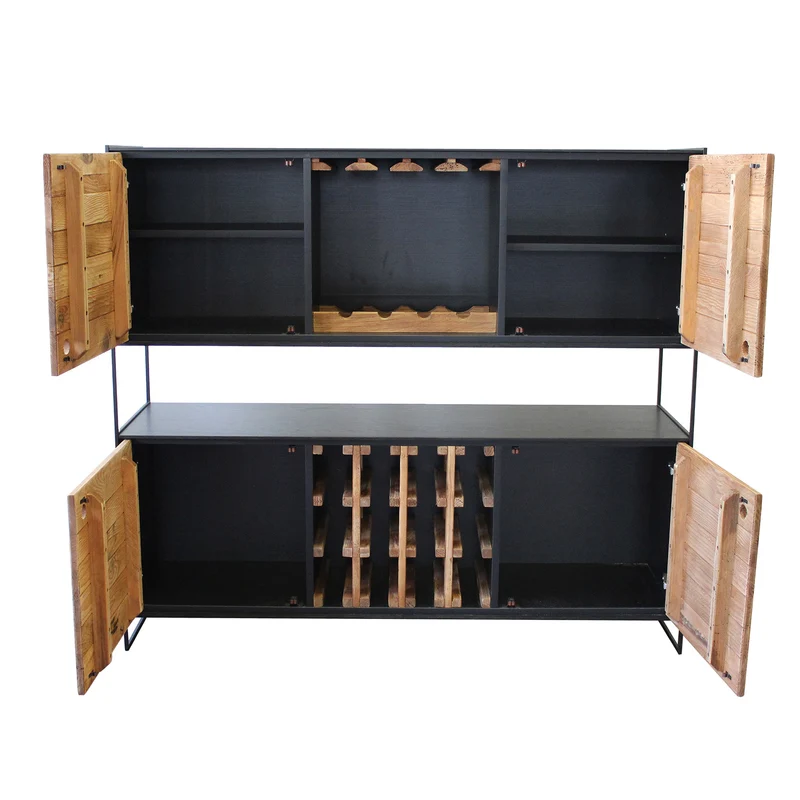Credenza industrial con portabottiglie in pino riciclato - PINE