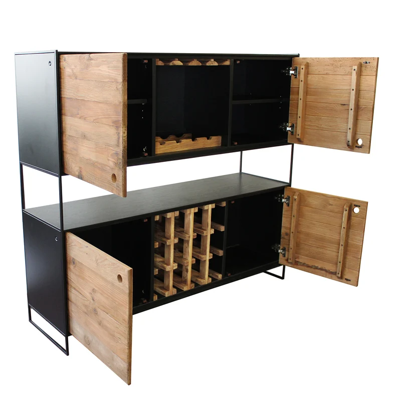 Credenza industrial con portabottiglie in pino riciclato - PINE