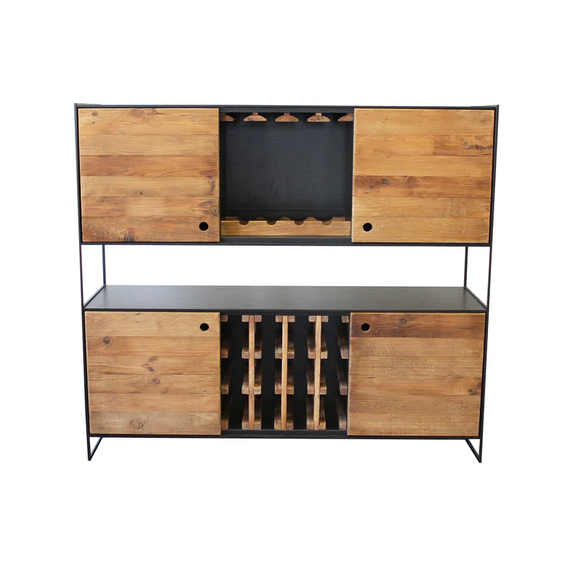 Credenza industrial con portabottiglie in pino riciclato - PINE