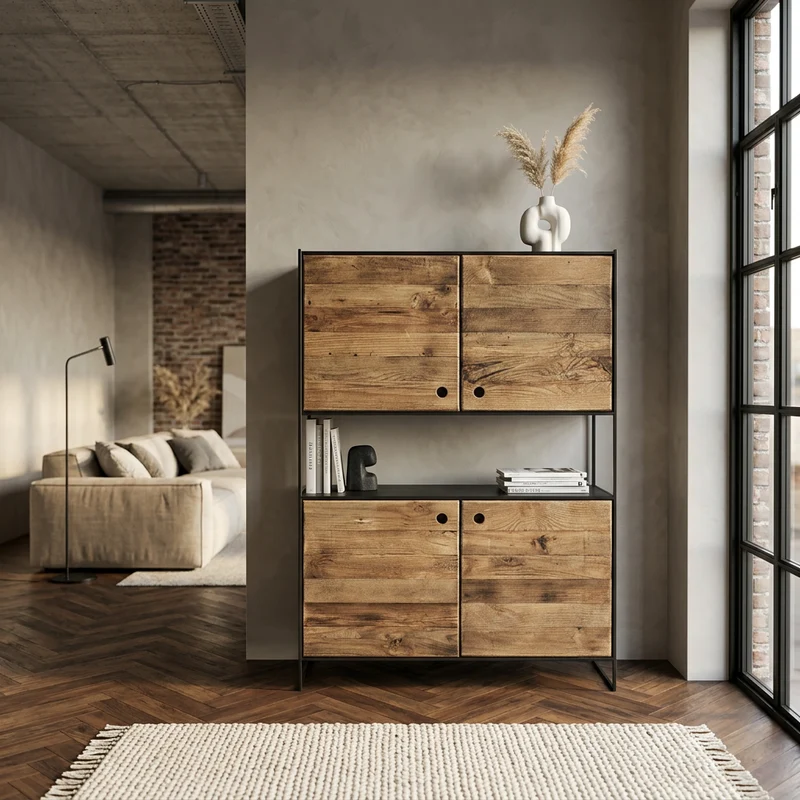 Credenza industrial in pino riciclato - PINE