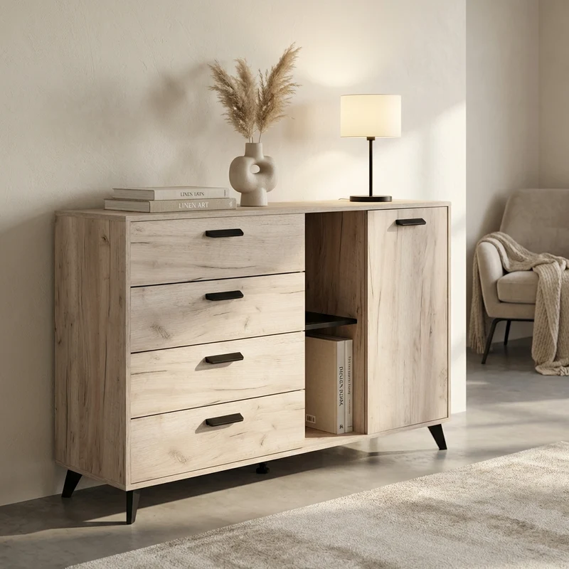 madia quattro cassetti un anta moderna minimal in legno cm 137 5x40x90 5 h - FRANCI