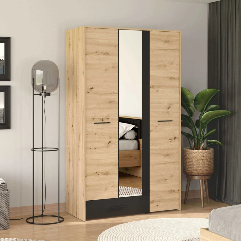 armadio tre ante moderno minimal in legno cm 119x53x203 7 h - CAD