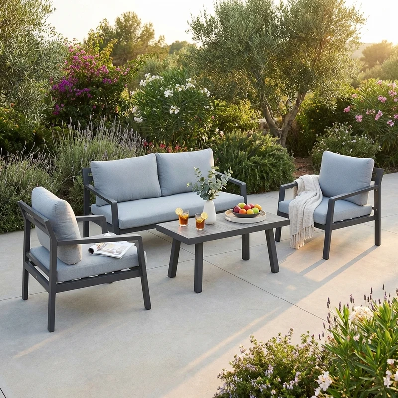 salotto da giardino in alluminio 4 posti D.150x75x75/P.69x75x75/T.100x50x45 - NAILO