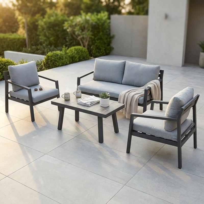 salotto da giardino in alluminio 4 posti D.150x75x75/P.69x75x75/T.100x50x45 - NAILO