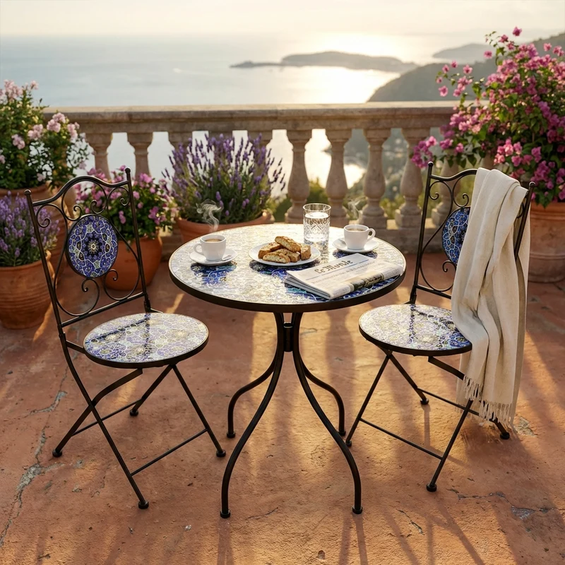 Set tavolo e sedie da giardino in acciaio e mosaico - HELENE