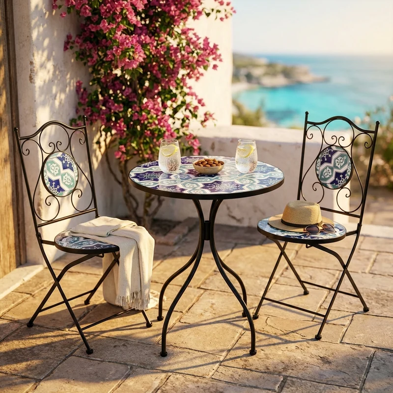 Set tavolo e sedie da giardino in acciaio e mosaico - HELENE