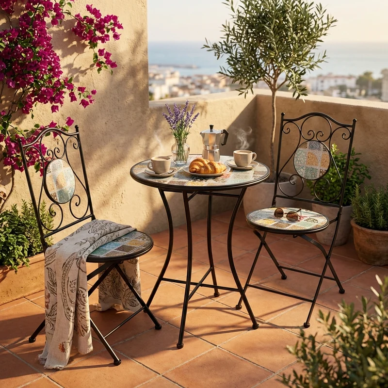 Set tavolo e sedie da giardino in acciaio e mosaico - HELENE