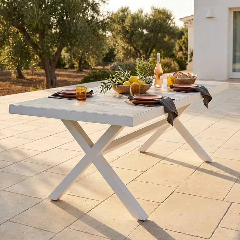 Tavolo da Giardino piano in Ceramica in Alluminio Gress cm 200x100x75 - SALLY