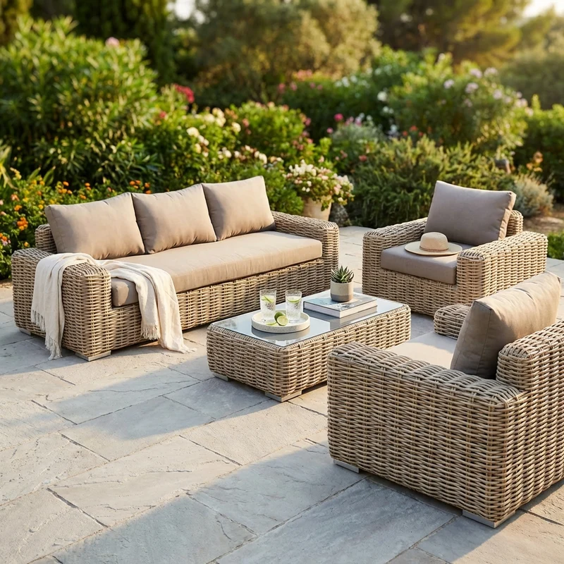 Salotto da Giardino 5 posti con Tavolino in Alluminio Wicker - RALPHIE
