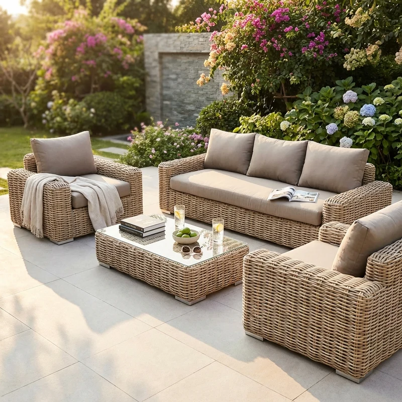 Salotto da Giardino 5 posti con Tavolino in Alluminio Wicker - RALPHIE