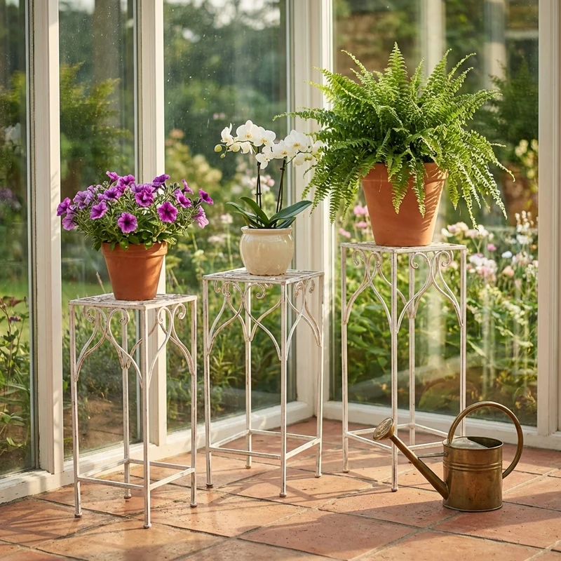 Set di 3 fioriere in stile provenzale in Acciaio cm 30x30x72 - VIRGIL