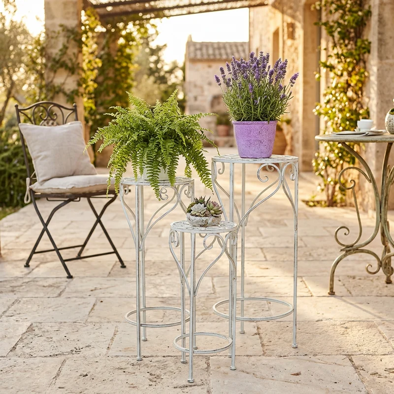 Set di 3 fioriere in stile provenzale in Acciaio cm 37x37x72 - DRISCOLL