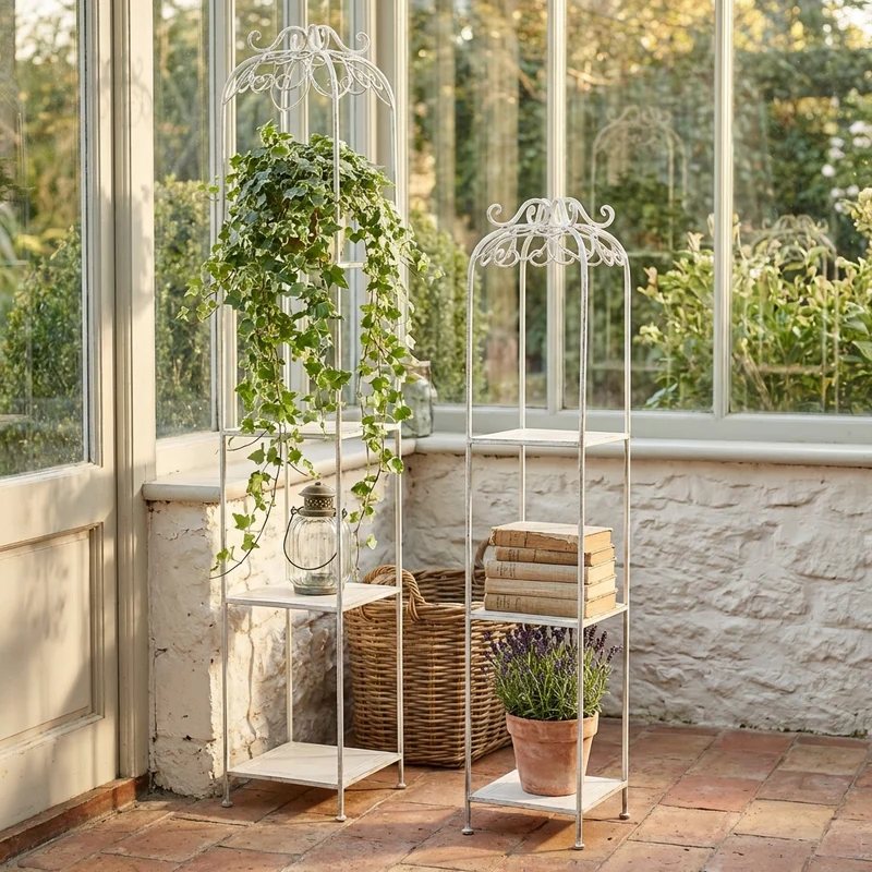 Set di 2 scaffali stile provenzale verniciato in Alluminio cm 27x27x162 - DENHOLM