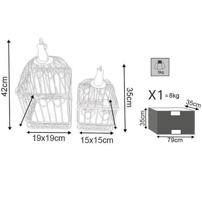 Set di 2 gabbie rettangolari in Acciaio cm 18 5x19x42 - HUBERT