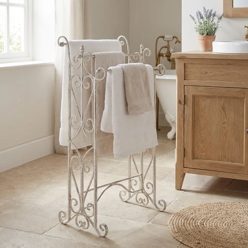 Porta asciugamani stile provenzale verniciato in Acciaio cm 44x34x90 - KEITH