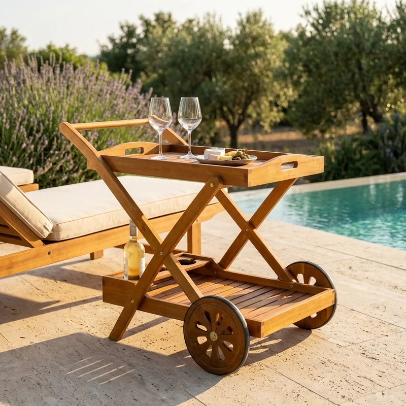 Carrello da Giardino portavivande in Legno Acacia cm 87x56x76 - FREDRICK