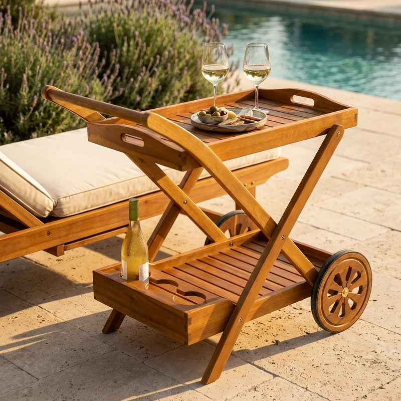 Carrello da Giardino portavivande in Legno Acacia cm 87x56x76 - FREDRICK