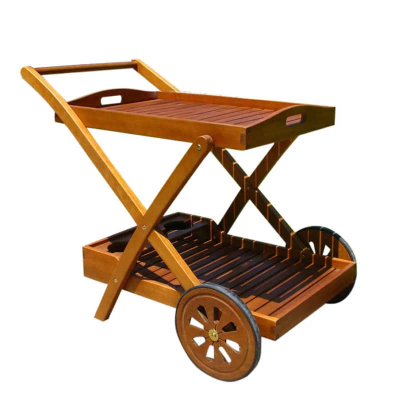 Carrello da Giardino portavivande in Legno Acacia cm 87x56x76 - FREDRICK