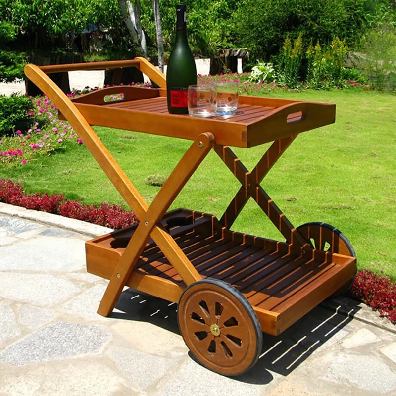 Carrello da Giardino portavivande in Legno Acacia cm 87x56x76 - FREDRICK