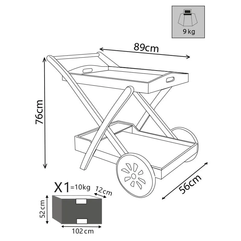 Carrello da Giardino portavivande in Legno Acacia cm 87x56x76 - FREDRICK