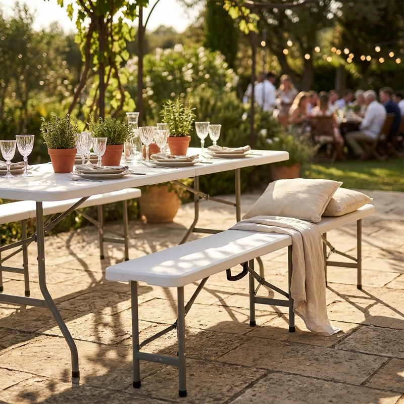 Panca catering Pieghevole in Acciaio Plastica cm 180x30x43 - CATE