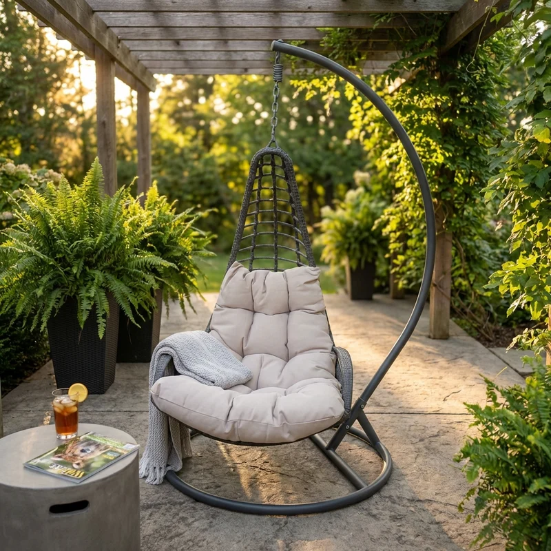 Poltrona Sospesa da Giardino in Wicker Acciaio cm 105x105x186 - WILLOUGHBY