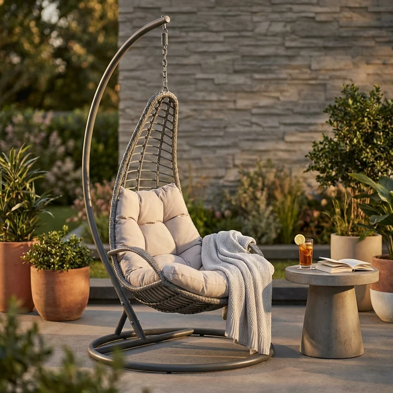 Poltrona Sospesa da Giardino in Wicker Acciaio cm 105x105x186 - WILLOUGHBY