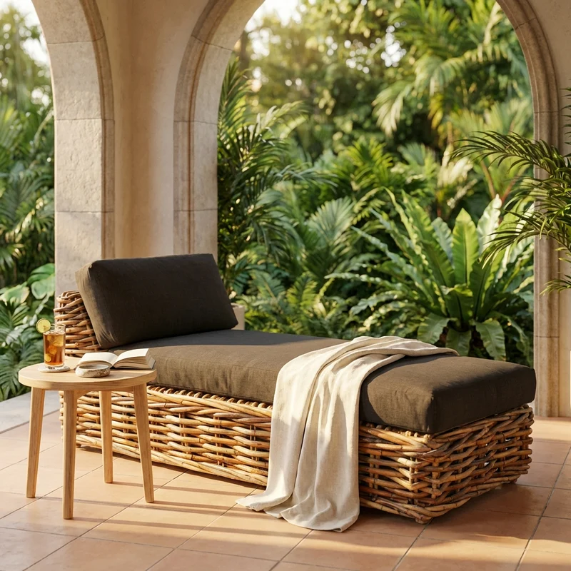 Chaise longue da Giardino con cuscino in Rattan naturale - NATUR