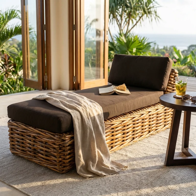 Chaise longue da Giardino con cuscino in Rattan naturale - NATUR
