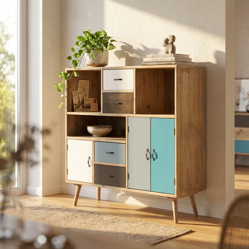 Mobiletto 3 ripiani 3 ante 4 cassetti in Legno cm 100x36 5x81 - BEAUMONT