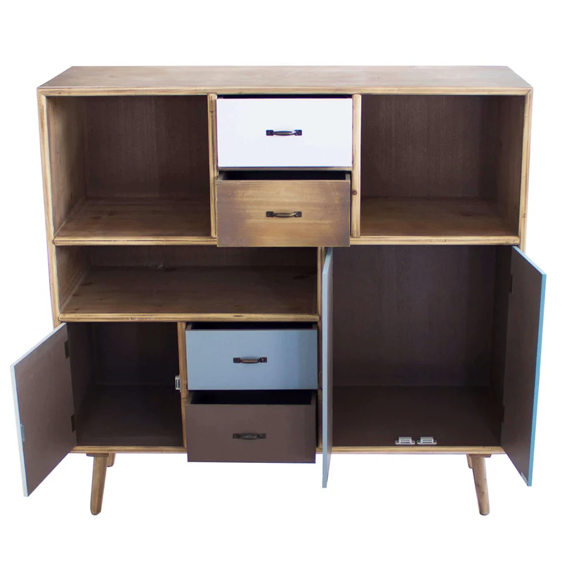 Mobiletto 3 ripiani 3 ante 4 cassetti in Legno cm 100x36 5x81 - BEAUMONT