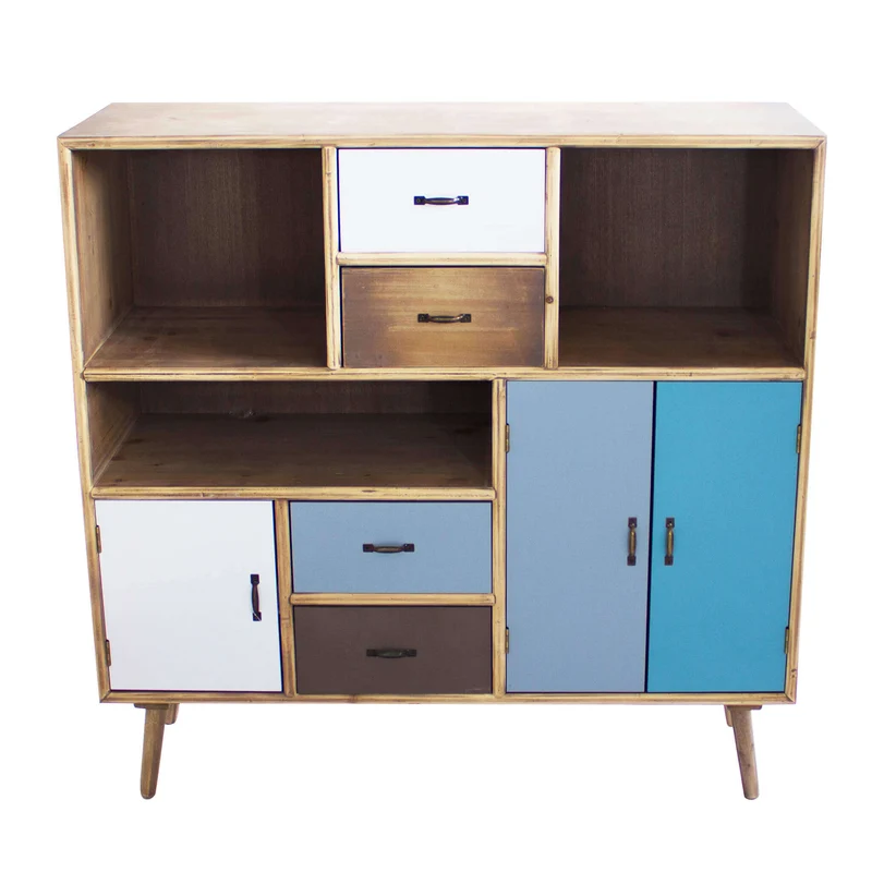 Mobiletto 3 ripiani 3 ante 4 cassetti in Legno cm 100x36 5x81 - BEAUMONT
