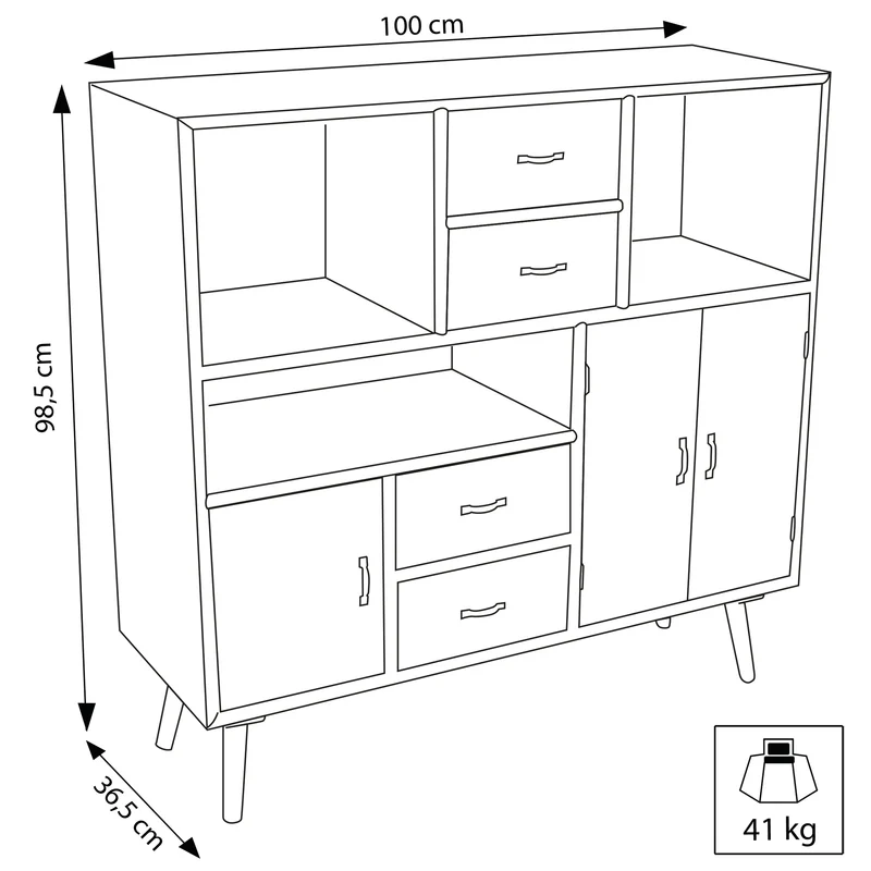Mobiletto 3 ripiani 3 ante 4 cassetti in Legno cm 100x36 5x81 - BEAUMONT
