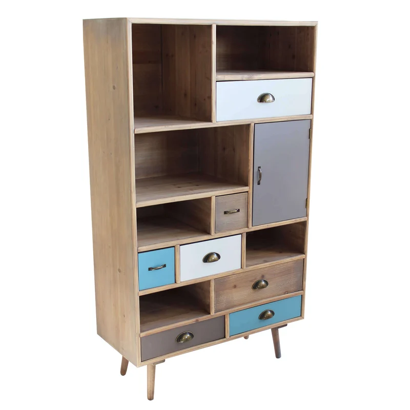 Mobiletto 6 ripiani 1 anta 7 cassetti in Legno cm 80x36 5x121 - MANNY