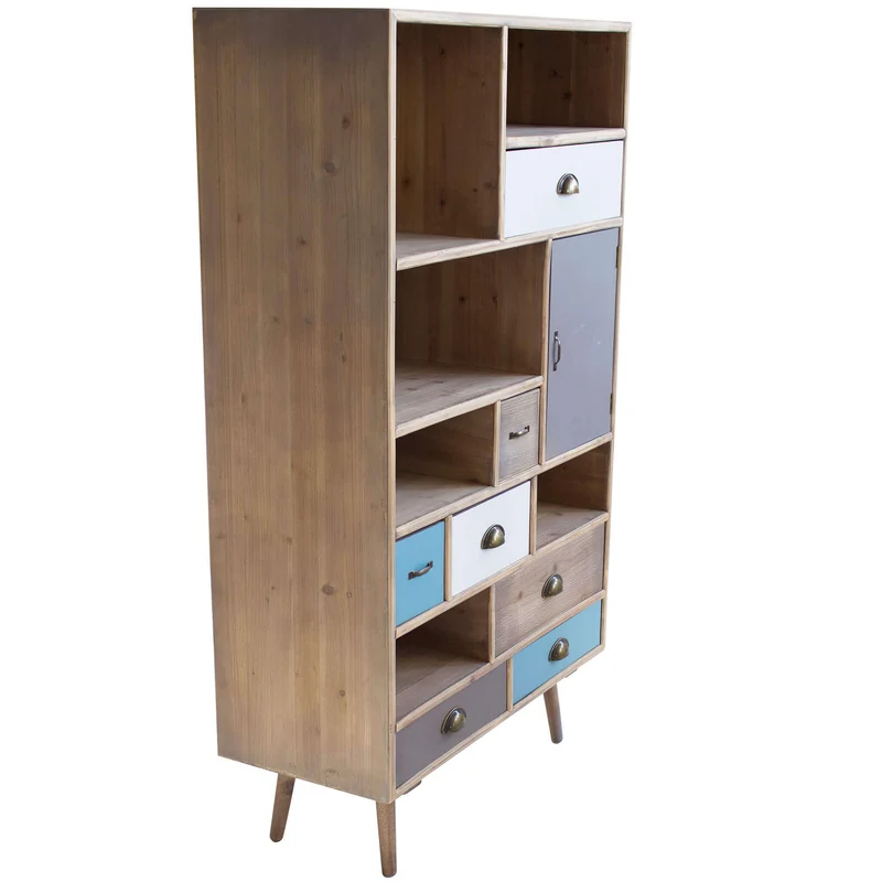 Mobiletto 6 ripiani 1 anta 7 cassetti in Legno cm 80x36 5x121 - MANNY