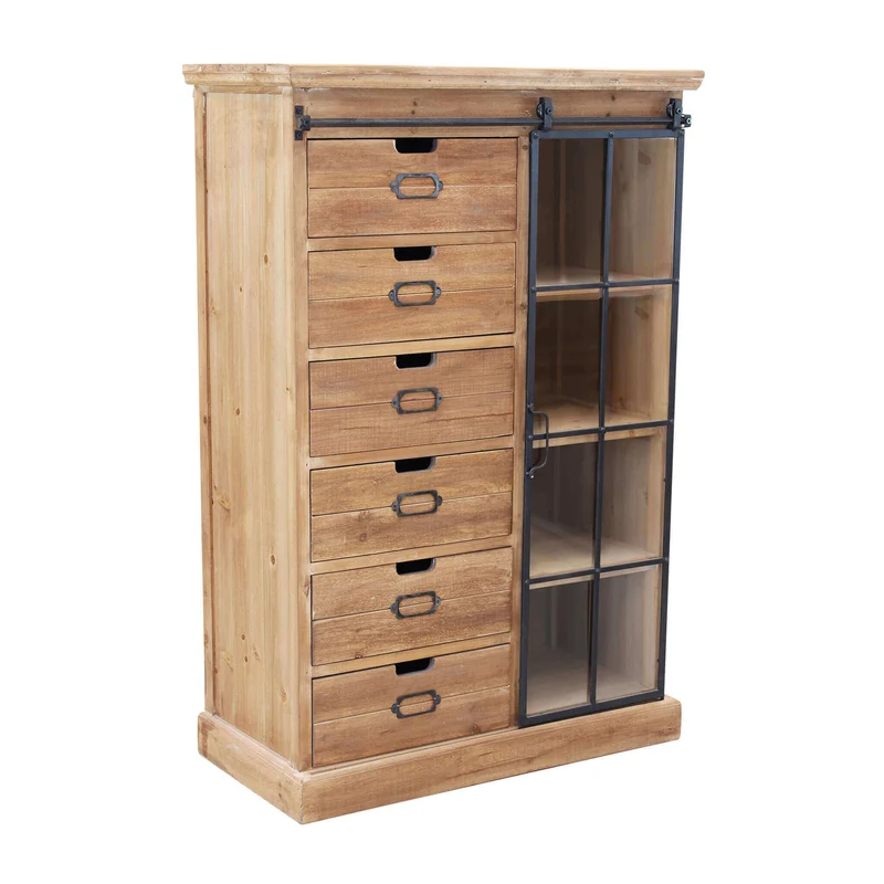 Cassettiera con anta scorrevole in Legno Metallo cm 82x39 5x123 - BRENNAN