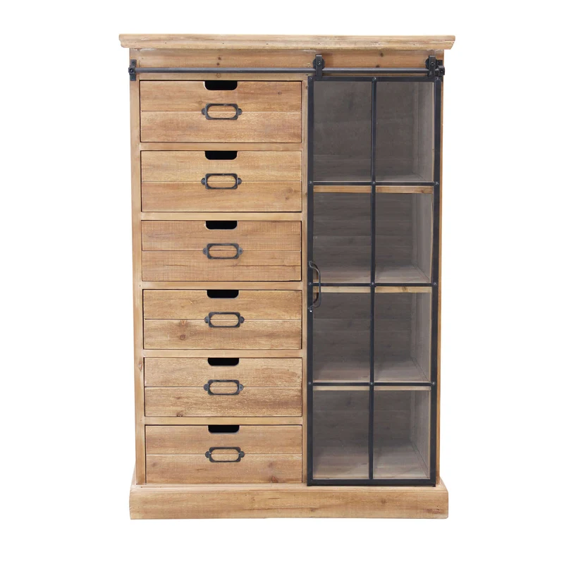 Cassettiera con anta scorrevole in Legno Metallo cm 82x39 5x123 - BRENNAN