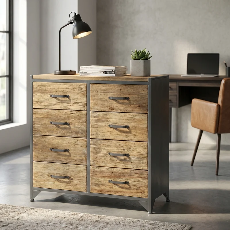 Cassettiera in Legno Metallo cm 81 5x38x82 5 - TRISTAN