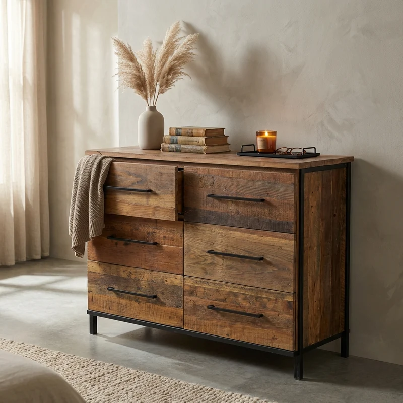 Cassettiera Moderna con sei cassetti in Legno Metallo cm 110x45x86 - DARWIN