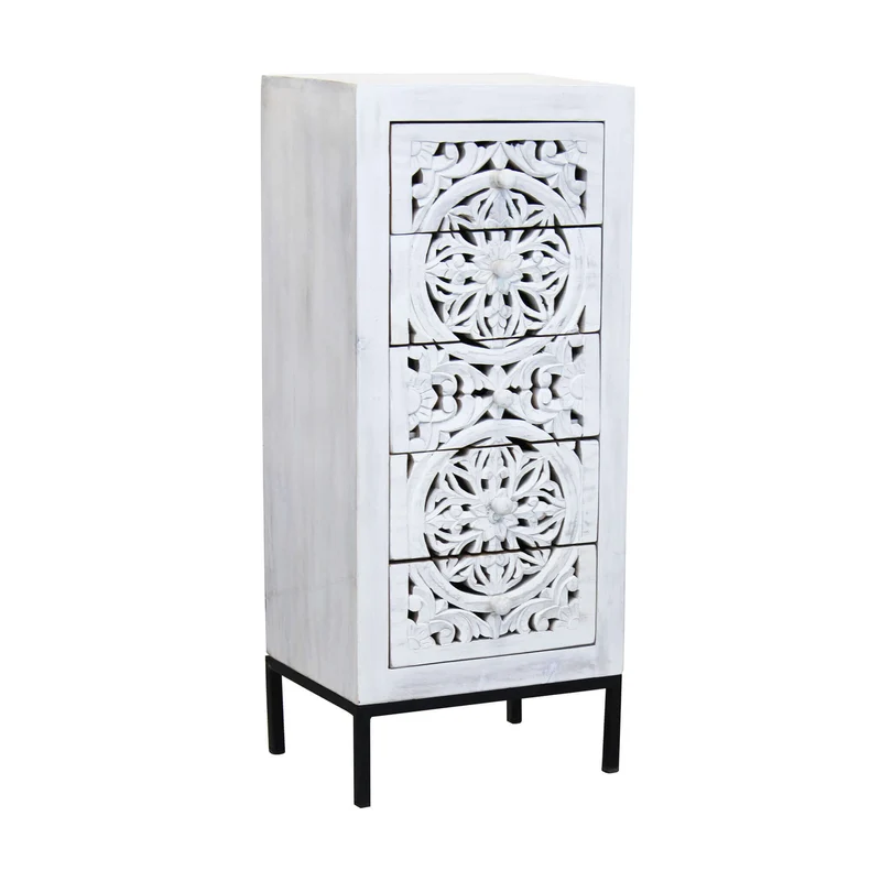 Cassettiera con decoro 5 cassetti in Legno Metallo cm 45x35x105 - KONNOR