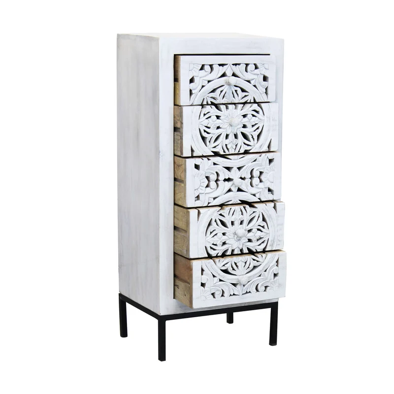Cassettiera con decoro 5 cassetti in Legno Metallo cm 45x35x105 - KONNOR