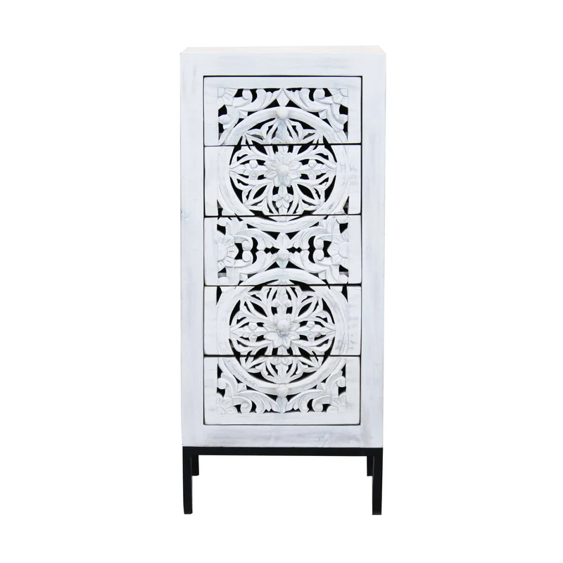 Cassettiera con decoro 5 cassetti in Legno Metallo cm 45x35x105 - KONNOR