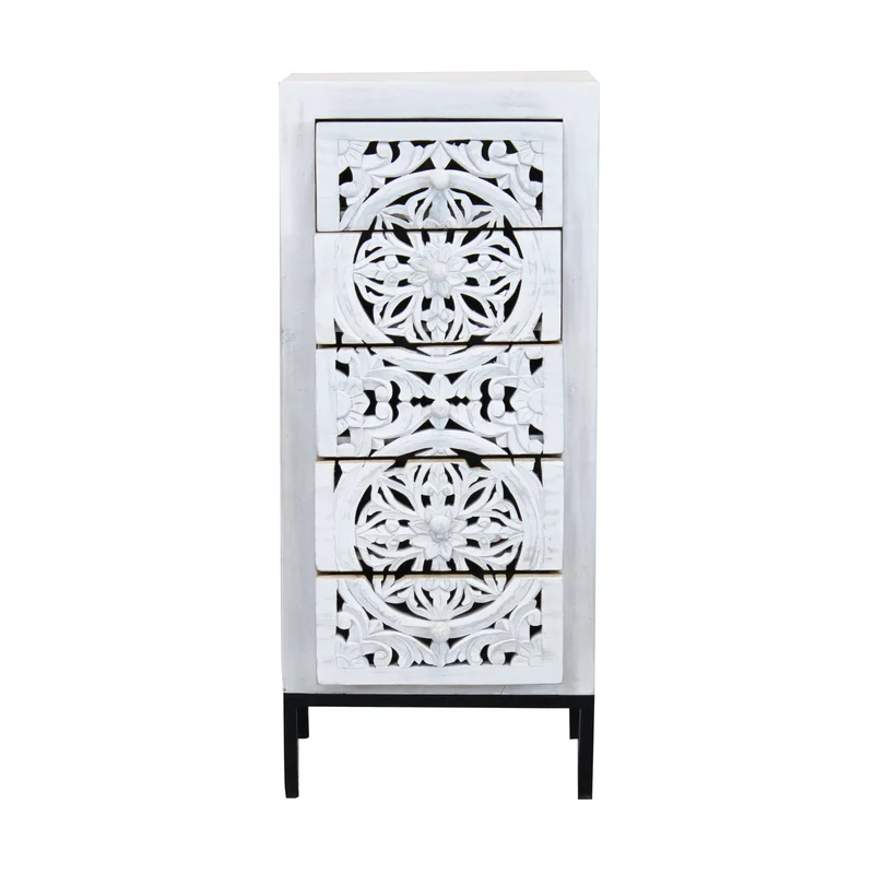 Cassettiera con decoro 5 cassetti in Legno Metallo cm 45x35x105 - KONNOR