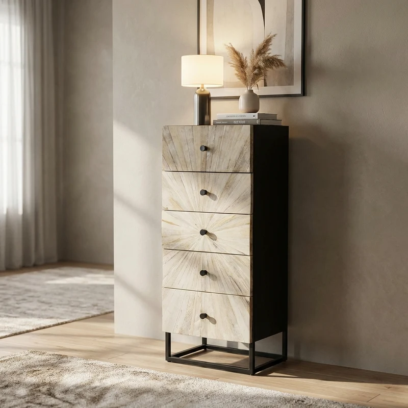 Cassettiera 5 cassetti in Legno Metallo cm 45x35x110 - BAPTIST
