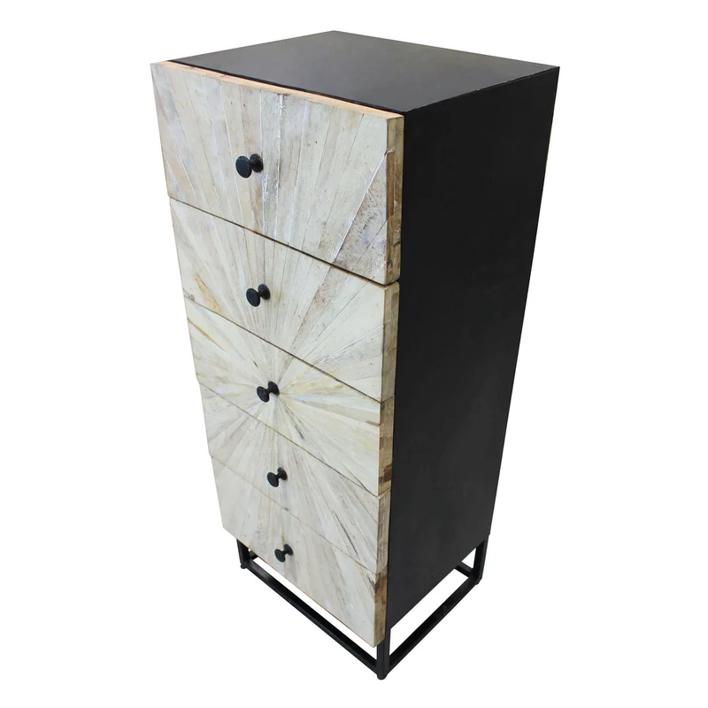 Cassettiera 5 cassetti in Legno Metallo cm 45x35x110 - BAPTIST