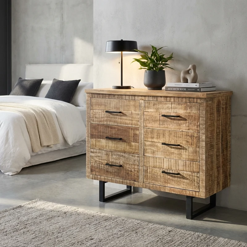 Cassettiera con sei cassetti in Legno Metallo cm 100x45x83 - TERRANCE