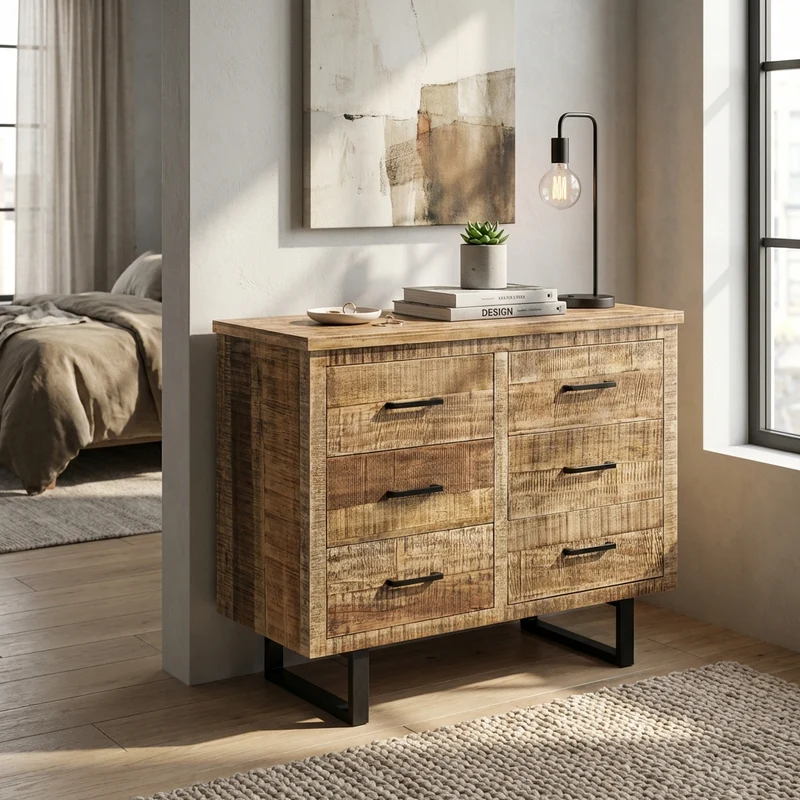 Cassettiera con sei cassetti in Legno Metallo cm 100x45x83 - TERRANCE